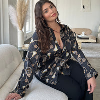 Curve Baroque Satin Button Up Shirt Plus Size Tops -2020AVE