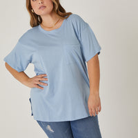 Curve Basic Pocket Tee Plus Size Tops Light Blue 1XL -2020AVE