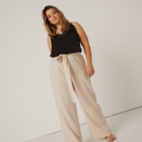 Curve Belted Linen Pants Plus Size Bottoms -2020AVE