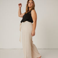 Curve Belted Linen Pants Plus Size Bottoms -2020AVE