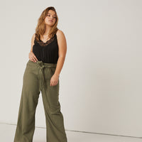 Curve Belted Linen Pants Plus Size Bottoms -2020AVE