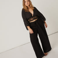Curve Belted Linen Pants Plus Size Bottoms -2020AVE