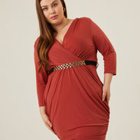 Curve Belted Ruched Dress Plus Size Dresses Mauve 1XL -2020AVE