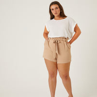 Curve Belted Summer Shorts Plus Size Bottoms Taupe 1XL -2020AVE