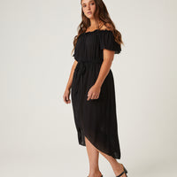 Curve Belted Wrap Sundress Plus Size Dresses Black 1XL -2020AVE