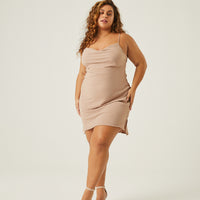 Curve Bias Cut Slip Dress Plus Size Dresses Taupe 1XL -2020AVE