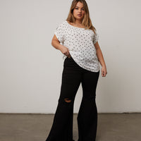 Curve Bird Pattern Blouse Plus Size Tops White 1XL -2020AVE