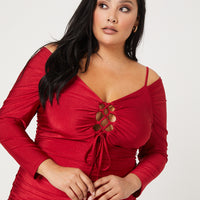 Curve Cold Shoulder Ruched Dress Plus Size Dresses -2020AVE