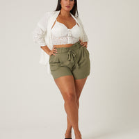 Curve Breezy Summer Shorts Plus Size Bottoms Olive 1XL -2020AVE