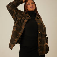Curve Brushed Plaid Shacket Plus Size Outerwear -2020AVE