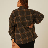 Curve Brushed Plaid Shacket Plus Size Outerwear -2020AVE