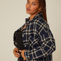 Curve Button-Up Plaid Shirt Plus Size Tops -2020AVE