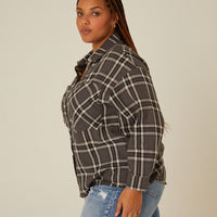 Curve Button-Up Plaid Shirt Plus Size Tops -2020AVE