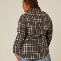 Curve Button-Up Plaid Shirt Plus Size Tops -2020AVE