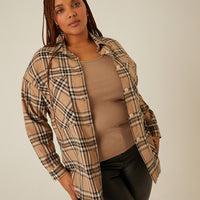 Curve Button-Up Plaid Shirt Plus Size Tops -2020AVE