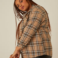 Curve Button-Up Plaid Shirt Plus Size Tops -2020AVE