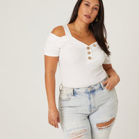 Curve Button Detail Top Plus Size Tops -2020AVE