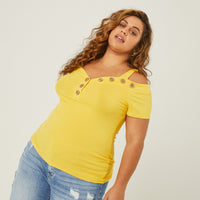 Curve Button Detail Top Plus Size Tops -2020AVE