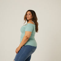 Curve Button Detail Top Plus Size Tops -2020AVE