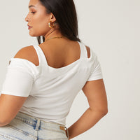 Curve Button Detail Top Plus Size Tops -2020AVE