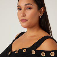 Curve Button Detail Top Plus Size Tops -2020AVE