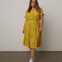 Curve Button Down Floral Sundress Plus Size Dresses Yellow 1XL -2020AVE