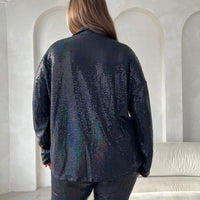 Curve Button Up Disco Sequin Shirt Plus Size Tops -2020AVE