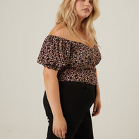 Curve Buttoned Floral Crop Top Plus Size Tops -2020AVE