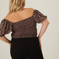 Curve Buttoned Floral Crop Top Plus Size Tops -2020AVE