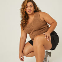 Curve Cable Knit Sweater Vest Plus Size Tops -2020AVE