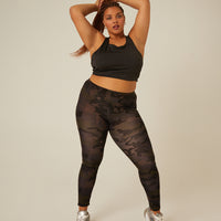 Curve Camo Elastic Waist Leggings Plus Size Bottoms -2020AVE