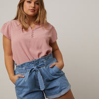 Curve Denim Paper Bag Shorts Plus Size Bottoms -2020AVE