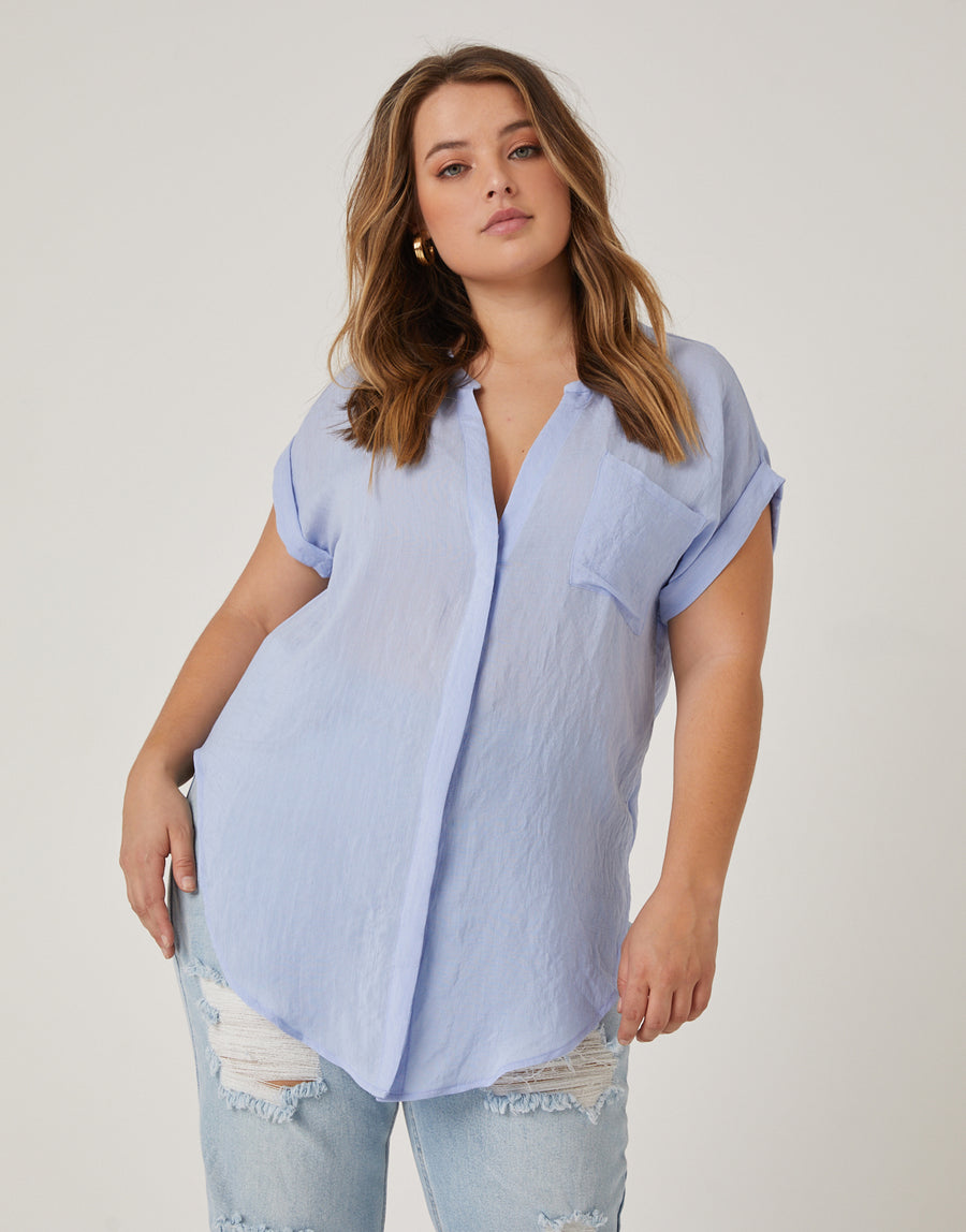 Curve Casual Woven Top Plus Size Tops Blue 1XL -2020AVE