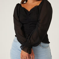 Curve Center Ruched Chiffon Top Plus Size Tops -2020AVE