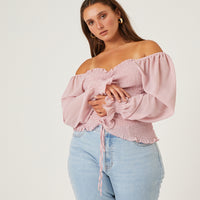 Curve Center Ruched Chiffon Top Plus Size Tops Mauve 1XL -2020AVE