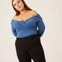 Curve Cera Wrap Top Plus Size Tops Blue 1XL -2020AVE