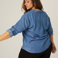 Curve Chambray Denim Shirt Plus Size Tops -2020AVE