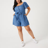 Curve Chambray Romper Plus Size Rompers + Jumpsuits -2020AVE
