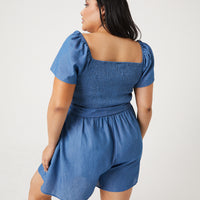 Curve Chambray Romper Plus Size Rompers + Jumpsuits -2020AVE