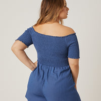 Curve Chambray Woven Romper Plus Size Rompers + Jumpsuits -2020AVE