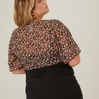 Curve Chiffon Floral Tie Top Plus Size Tops -2020AVE