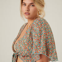 Curve Chiffon Floral Tie Top Plus Size Tops -2020AVE