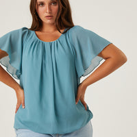 Curve Chiffon Flutter Sleeve Blouse Plus Size Tops -2020AVE