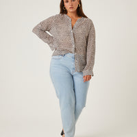 Curve Chiffon Leopard Shirt Plus Size Tops -2020AVE