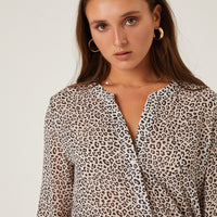 Curve Chiffon Leopard Shirt Plus Size Tops -2020AVE