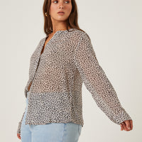Curve Chiffon Leopard Shirt Plus Size Tops -2020AVE