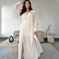 Curve Chiffon Long Sleeve Maxi Dress Plus Size Dresses Cream 1XL -2020AVE