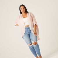 Curve Chiffon Open Front Cardigan Plus Size Outerwear Pink 1XL -2020AVE
