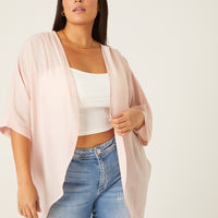 Curve Chiffon Open Front Cardigan Plus Size Outerwear -2020AVE