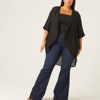 Curve Chiffon Open Front Cardigan Plus Size Outerwear Black 1XL -2020AVE